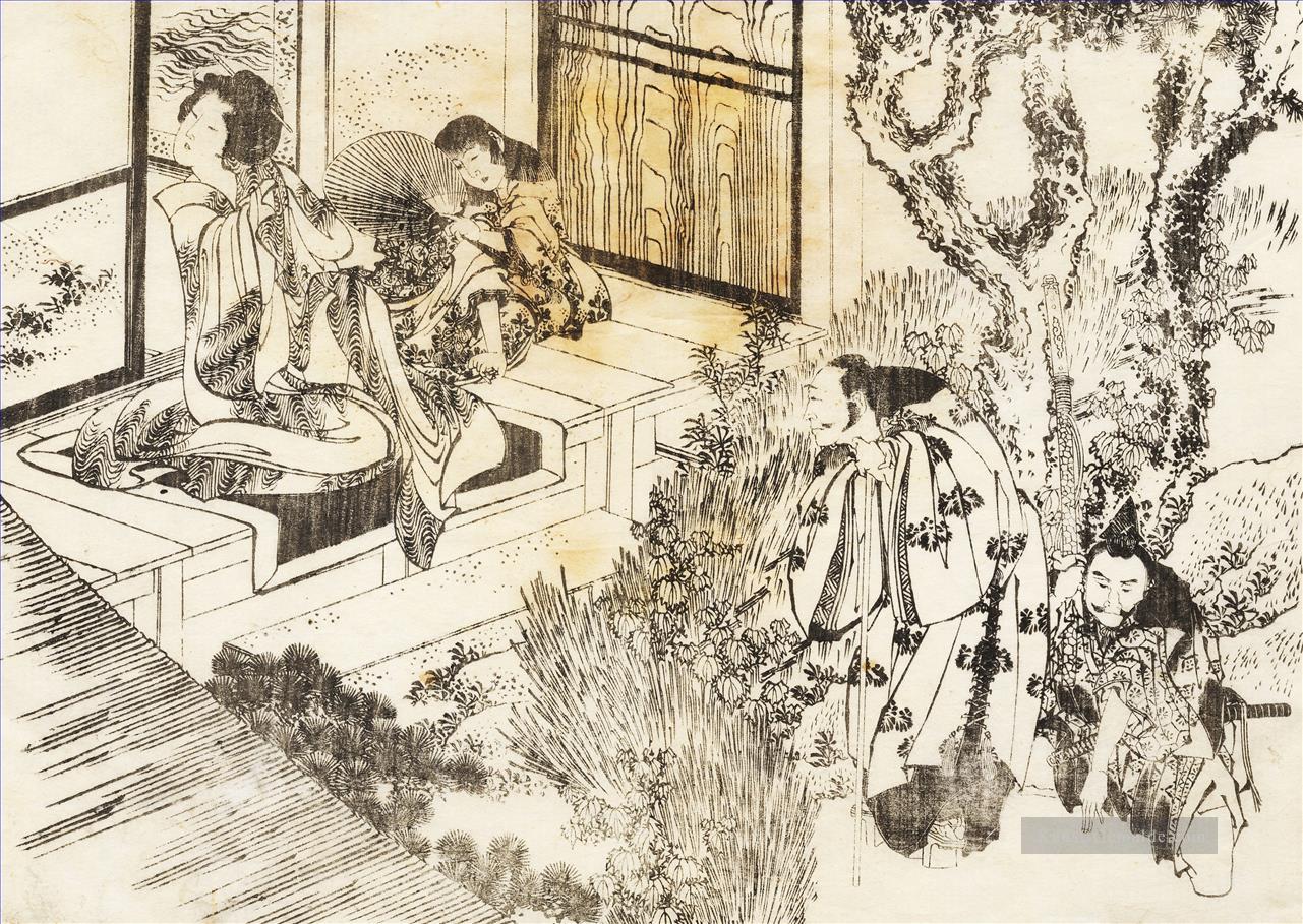 Ein Mann beobachtet eine schöne Frau Katsushika Hokusai Japanisch Ölgemälde